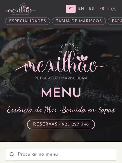 Menu digital de A Casa do Mexilhão