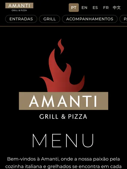 Menu digital de Amanti