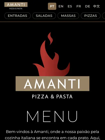 Menu digital de Amanti