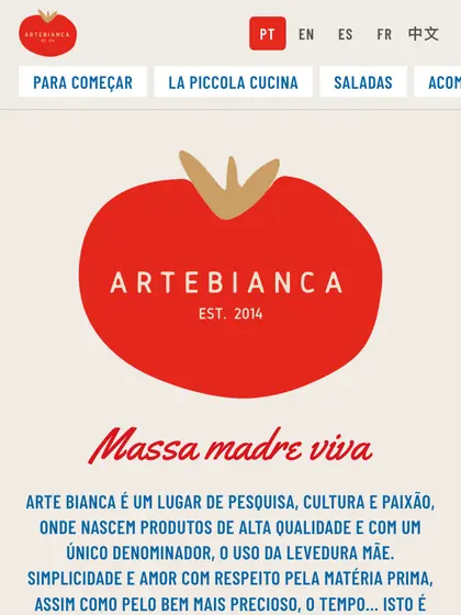 Menu digital de Arte Bianca