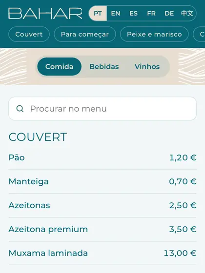 Menu digital de Bahari
