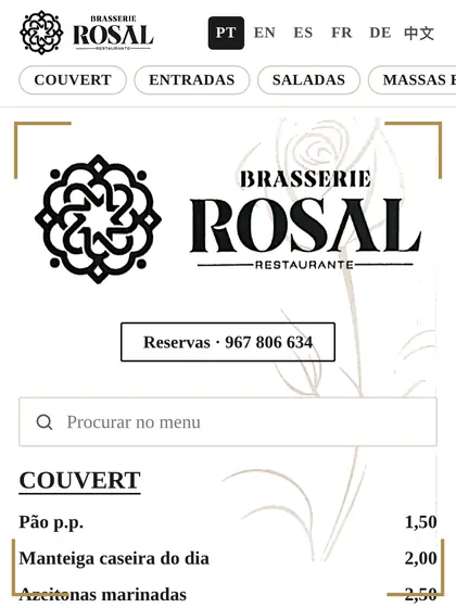 Menu digital de Brasserie Rosal