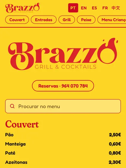 Menu digital de Brazzo