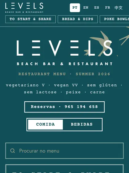 Menu digital de Levels