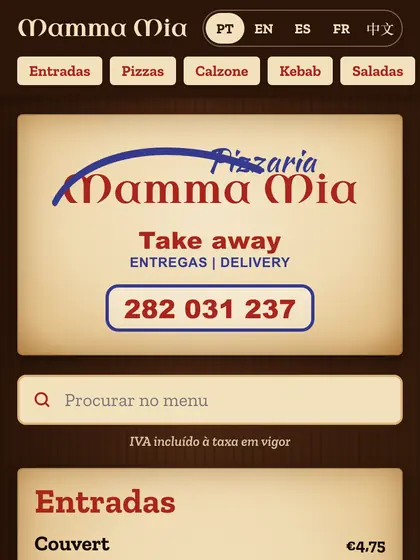 Menu digital de Mamma Mia