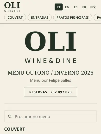 Menu digital de OLI wine&dine