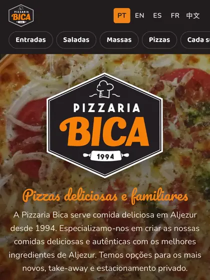 Menu digital de Pizzaria Bica