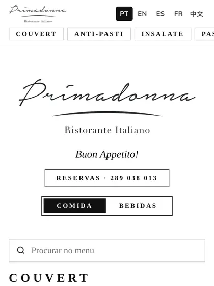 Menu digital de Primadonna