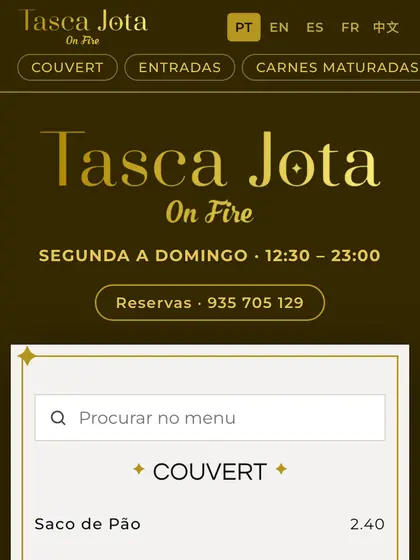 Menu digital de Tasca Jota