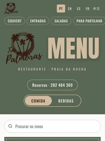 Menu digital de Três Palmeiras